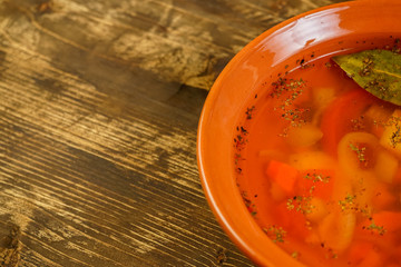 Vegetable soup closeup with free text space