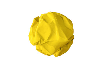 yellow crumpled paper isolated on white background