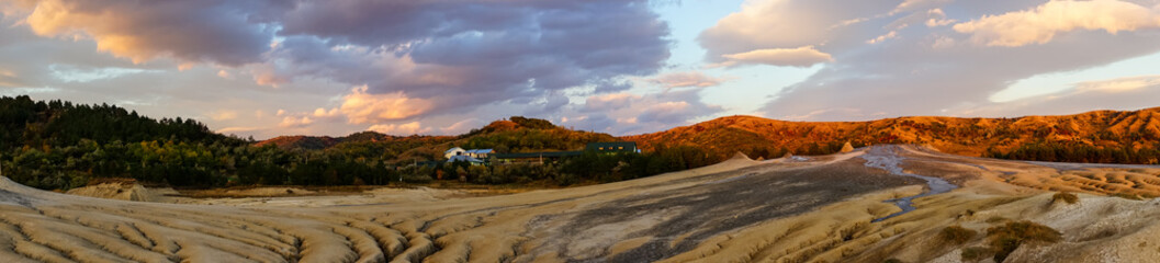 Panorama of muddy volcanoes in Berca, Romania