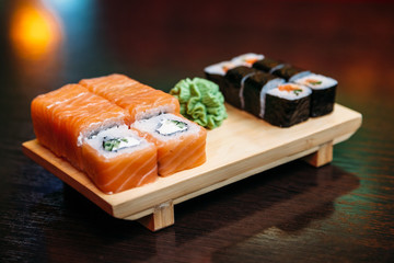 sushi on a wooden Board