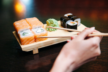 sushi on a wooden Board