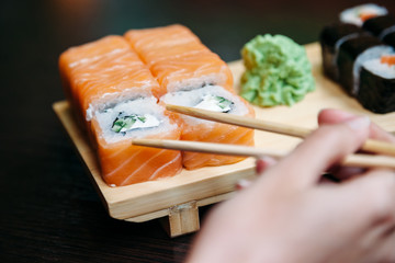 sushi on a wooden Board