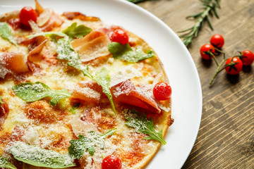 Closeup of fresh italian pizza