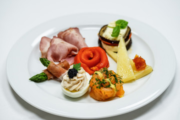 Closeup of traditional italian appetizer on table.