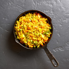 Vegetarian pilaf in frying pan