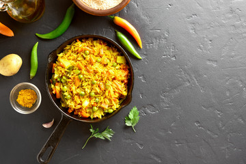 Vegetarian pilaf in frying pan