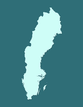 Blue color Sweden map using single border line on dark background vector illustration