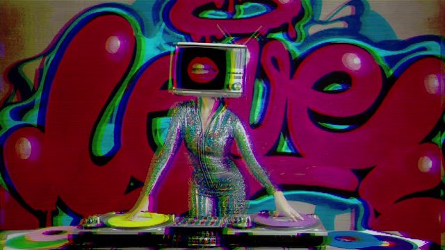 tv head woman graffiti dj party disco