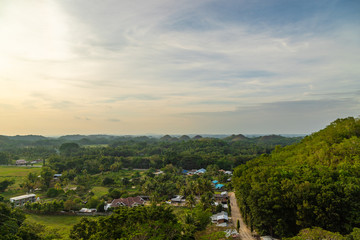 Naklejka premium Aerial view Beautiful hilly mountains landscape. Big hills on a tropical island Bohol , Philippines