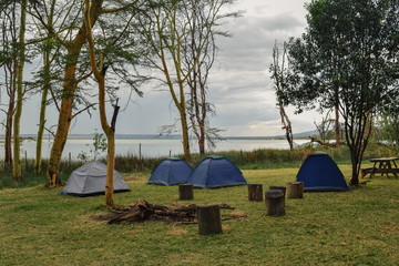 Camping alomg the shores of Lake Elementaita, Rift Valley, Kenya