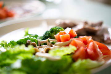 Healthy eating meal with salad and meat