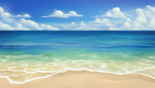 Sea beach. Sand and wave. Realistic vector background