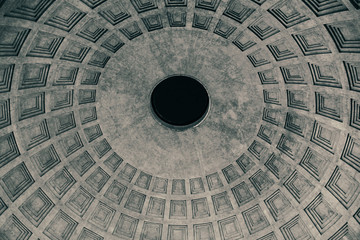 Impressive dome of roman pantheon (built in the 2nd century by emperor Hadrian)