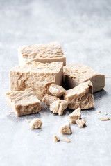 Dry yeast crumbled and yeast block for baking