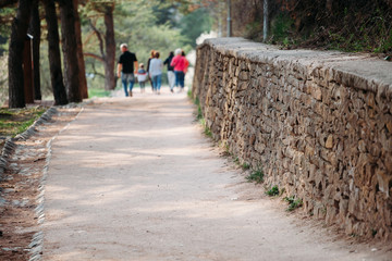 path ancient wall paved with bricks in park
