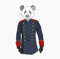 Portrait of a panda in old military uniform. Can be used for printing on T-shirts, flyers, etc. Vector illustration