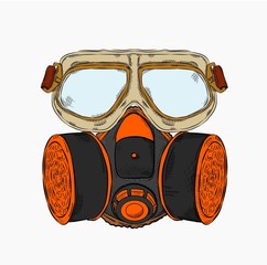 Outline image  multi-purpose gas mask respirator mask on white. Vector illustration.