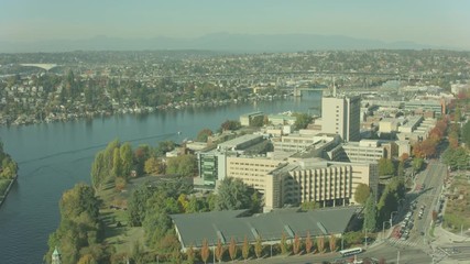 Seattle , Washington Aerial City View Shot on RED from Helicopter