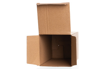 Empty opened cardboard box isolated on white