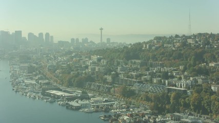 Seattle , Washington Aerial City View Shot on RED from Helicopter