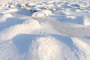 Snowdrift, wind sculpted patterns on snow surface