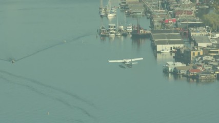 Sea plane landing in Seattle City Washington
