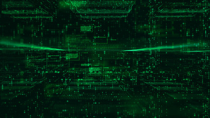 Digital matrix particles and grid abstract background