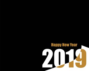 Happy New Year 2019 transform from 2018 text design gold colored isolated on black background flipped paper effect. Vector elements for calendar and greeting card.