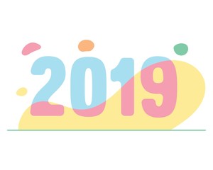 Cute creative happy new year 2019 card on modern dynamic background with modern illustration effect and pastel color. Perfect for presentations, flyers and banners, leaflets, postcards and posters. 
