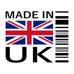 made in United Kingdom logo with bar code, logo prodotto nel Regno unito con codice a barre