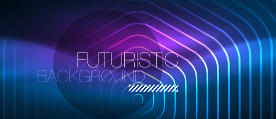 Neon glowing lines, magic energy space blue light concept, abstract background wallpaper design