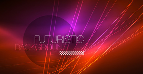 Neon glowing magic background, neon banner, night sky wallpaper. Magic light effect. Christmas abstract pattern.