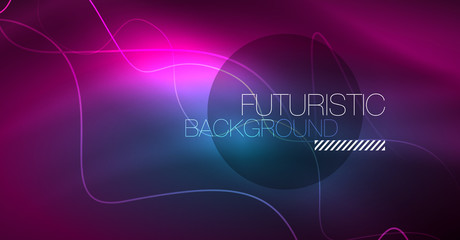Abstract shiny glowinng color wave design element on dark background - science or technology concept