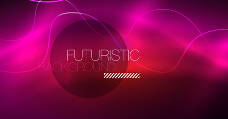 Abstract shiny glowinng color wave design element on dark background - science or technology concept