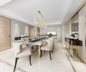 3d rendering white minimal kitchen with luxury decoration