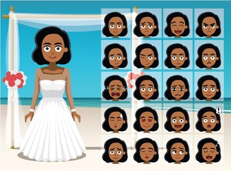 Woman Black Bride Cartoon Emotion faces Vector Illustration