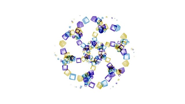 4k Abstract flying glass boxes background,flame lighters fireworks particle,smelting melting precious stones,geometric explosion flower backdrop.