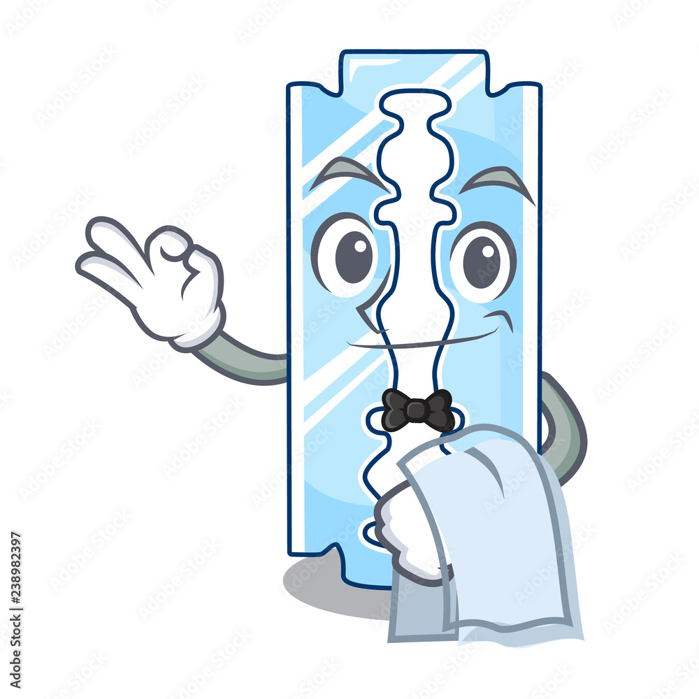 Wall mural Waiter razor blade and border cartoon cyan