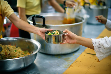 The hands of the poor receive food from the hands of the humane : the concept of relief.
