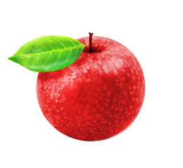 Photo of macro isolated red apple with leaf