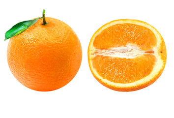 Bright macro photo isolated orange and half on white background