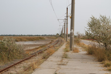 Tram railway with poles