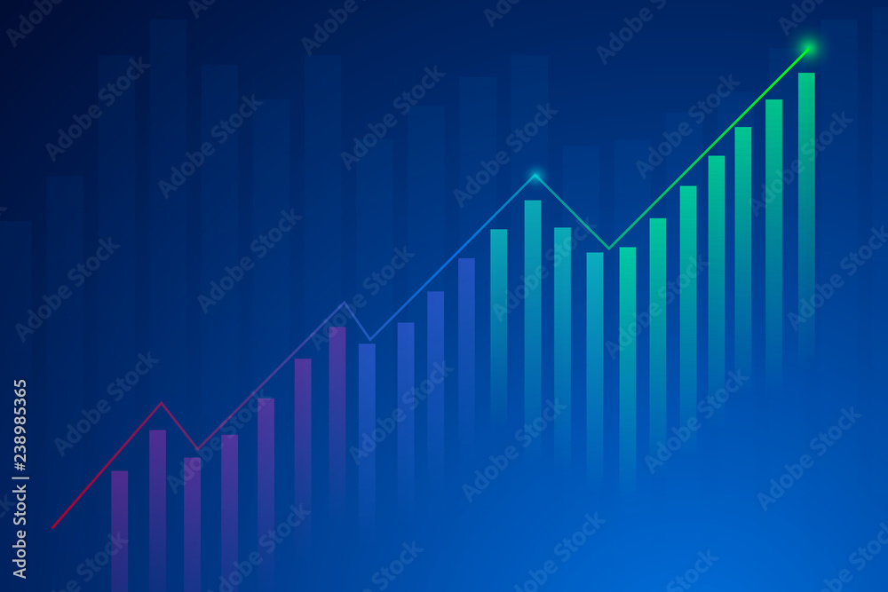 Wall mural business candle stick graph chart of stock market investment trading on blue background.bullish poin