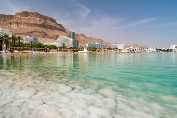Dead sea salt shore. Ein Bokek, Israel