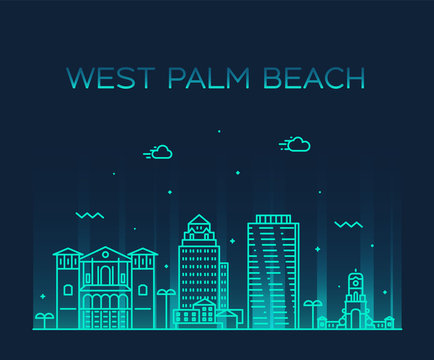 West Palm Beach Skyline Florida USA Vector Linear