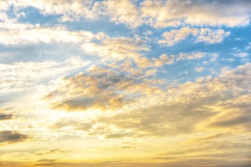 Beautiful orange sunset sunrise with clouds sky in nature.Landscape concept with copy space empty blank for text or montage design.Twilight golden time.Nature,Backdrop Concept.