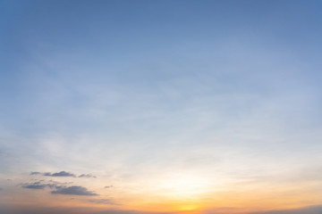 Beautiful orange sunset sunrise with clouds sky in nature.Landscape concept with copy space empty blank for text or montage design.Twilight golden time.Nature,Backdrop Concept.