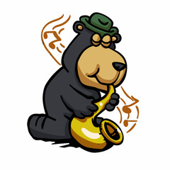 Funny bear saxophonist plays jazz 
