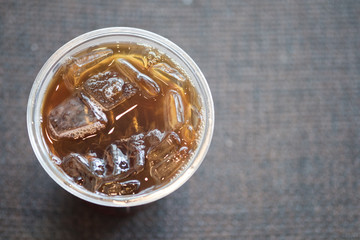 Close up ice of americano or black coffee