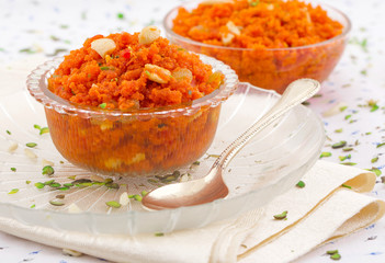 Indian Popular Sweet Food Carrot Halwa Also Know as Gajar ka Halwa, Carrot Dessert, Carrot Halva or Gajrela is a Carrot-Based Sweet Dessert Pudding From India